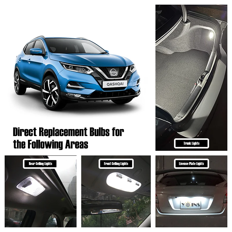 11pcs Car Canbus LED Interior Light Kits for 2007-2018 2019 Nissan Qashqai J10 J11 Auto Reading Map Dome Trunk License Lamp Bulb - купить по