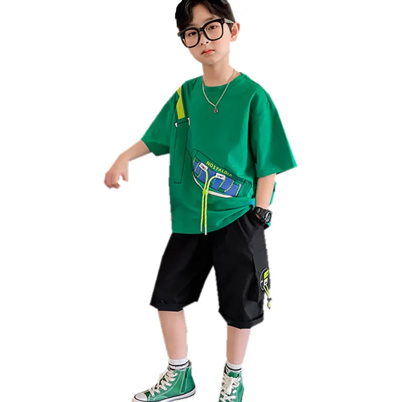2022 New Boys Clothing Sets Summer Kids Boys Suit T-shirt + Shorts 2 Pieces Suit Kids Teenage For 5 6 8 10 12 14 Years Outfits