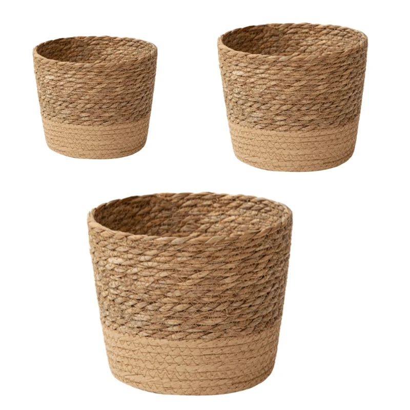 

3pcs/set Handmade Woven Planter Basket Laundry Storage Decorative Baskets Straw Garden Flower Pot Storage Basket Decor