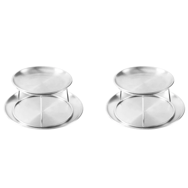 

2X Seafood Plate Set Double Stainless Steel Snack Plate Afternoon Tea Cake