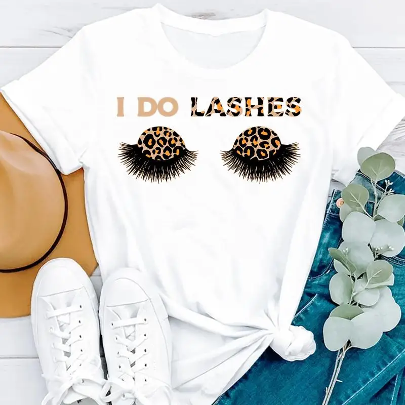 

Women Leopard Cute 90s Print Pretty Eye Lashes Short Sleeve T Tee Fashion Tshirt Aesthetic Top 90s Nice Graphic T-shirt