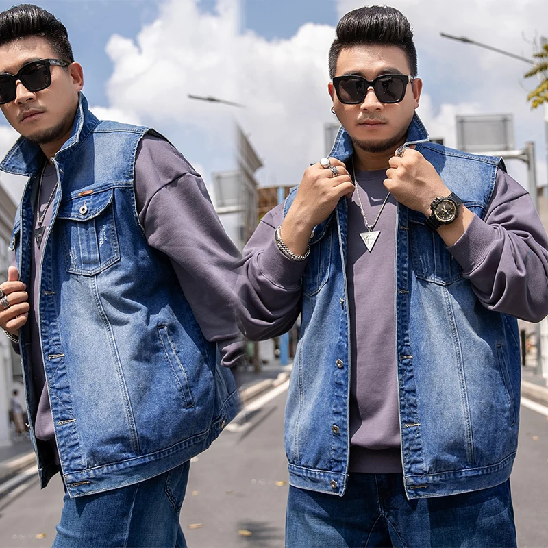 

Mens Summer Vintage Sleeveless Denim Jacket Vest Western Style Jean Casual Jacket Tucker Waistcoat For Male Hip Hop M-7XL
