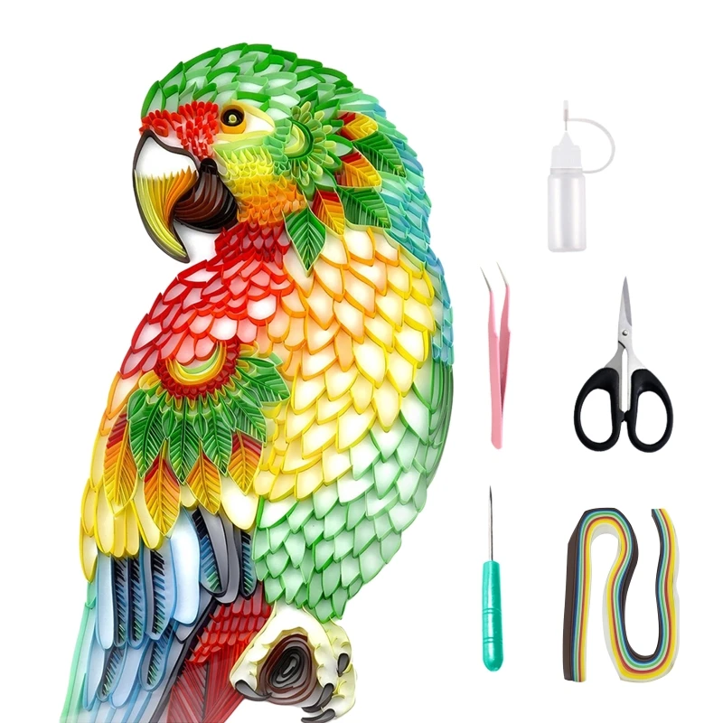 

Q81C 3D набор для рисования с изображением радуги в виде попугаев, бумажные филигранные наклейки ручной работы, наклейки на стену, DIY ремесла дл...