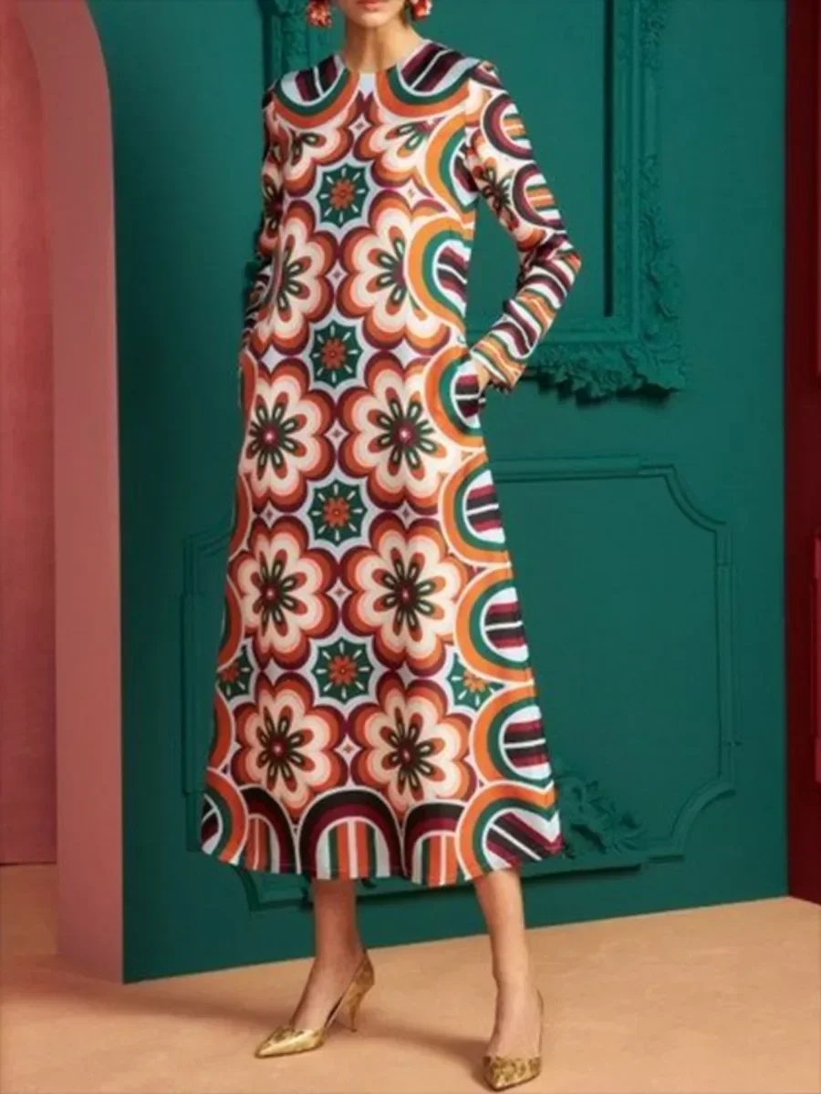 Tinaa Винтажные платья миди с цветочным принтом для женщин Модные свободные