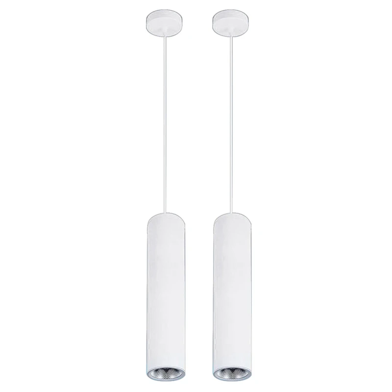

2X White Minimalist Cafe Chandeliers Positive White LED Restaurant COB Spotlights Long Tube Hanging Lamp