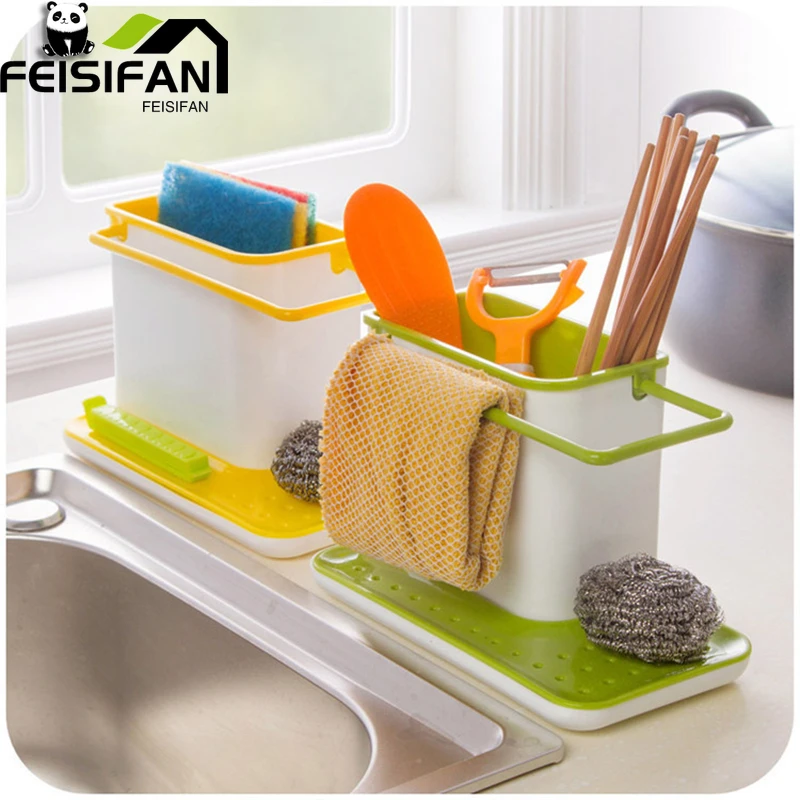 

Creative plastic organizer sink towel sponge rack tidy ware Shelves dishes separated storage container Home kitchen acccessories