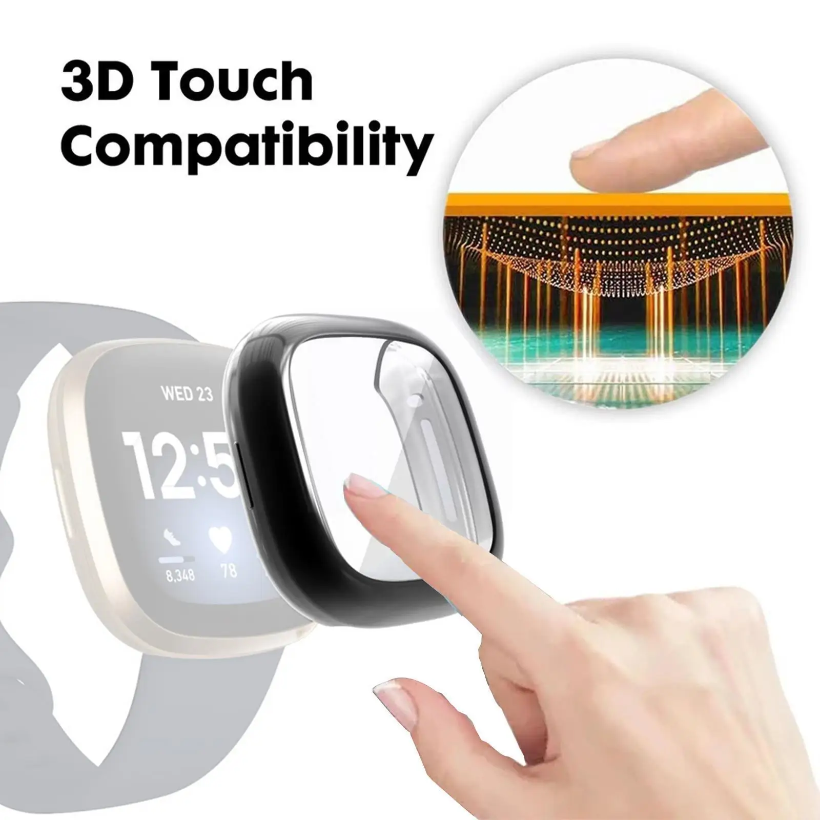 

For Fitbit Versa 3/ Sense Watch Screen Protector Full Slim 360 Screen Coverage Protector Anti-scratch Cover G4v1