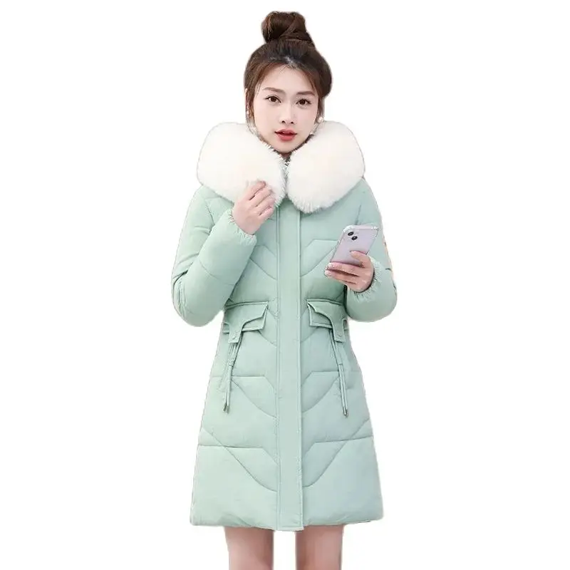 

Модное женское зимнее пальто, новинка 2023, Корейская версия, утепленная теплая куртка средней длины с меховым воротником для женщин