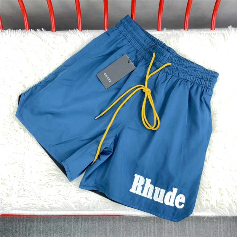 

New Blue Rhude Shorts Men Women Top Quality Embroidery Logo RHUDE Mesh Breeches
