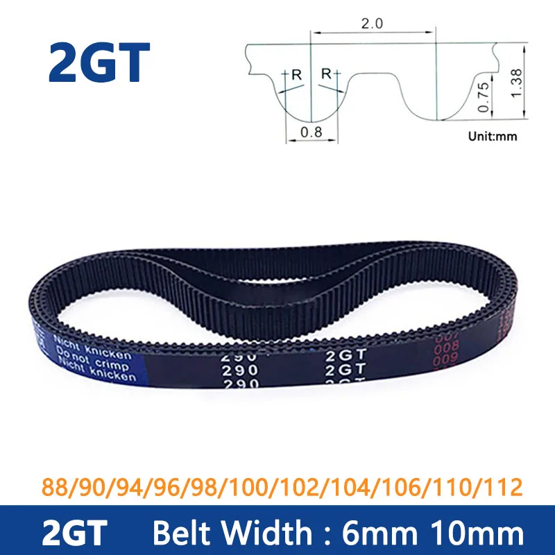 

1PCS 2GT GT2 Timing Belt 88/90/94/96/98/100/102/104/106/110/112mm Width 6/10mm Rubber Closed Loop Synchronous Belt Pitch 2mm