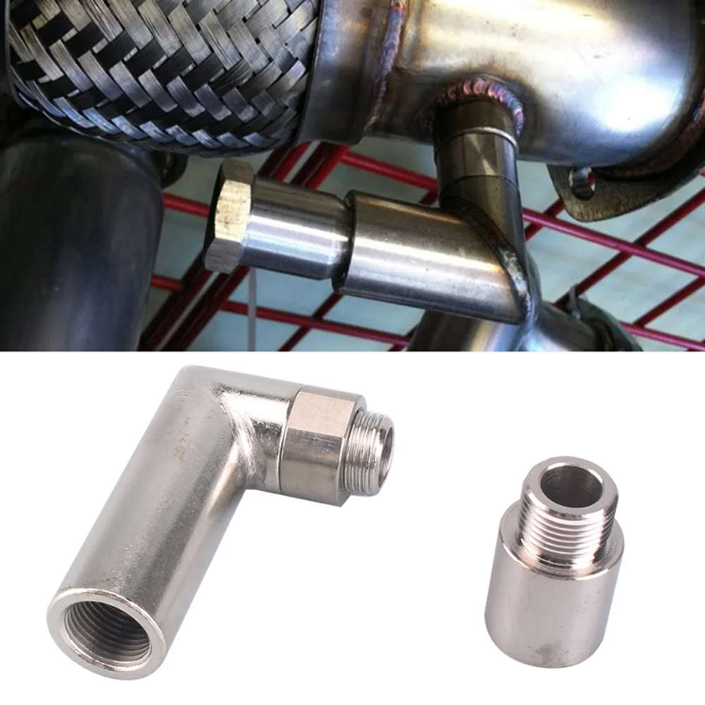 

Universal M18 x 1.5 Oxygen O2 Sensor Spacer Extender Extension Header 90 Degree Bung HHO Adapter Pipe Kit Silver