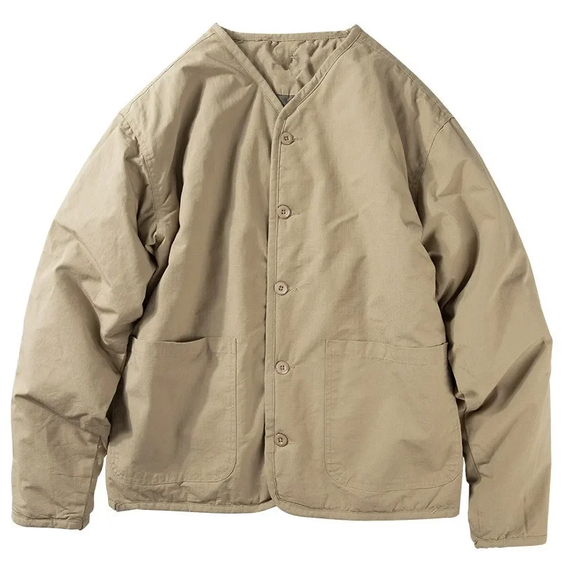 Зимняя куртка свободного кроя с хлопковой подкладкой без воротника