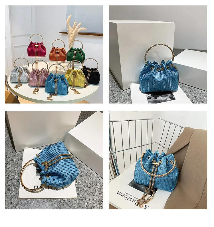 New women's bag with diamond ring portable bucket bag Chain bag Fashion one shoulder diagonal bag