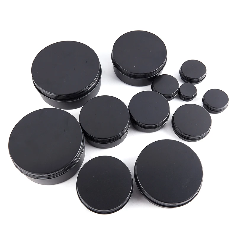 

Black Empty Round Aluminum Box Metal Tin Cans Cosmetic Cream Diy Refillable Jar
