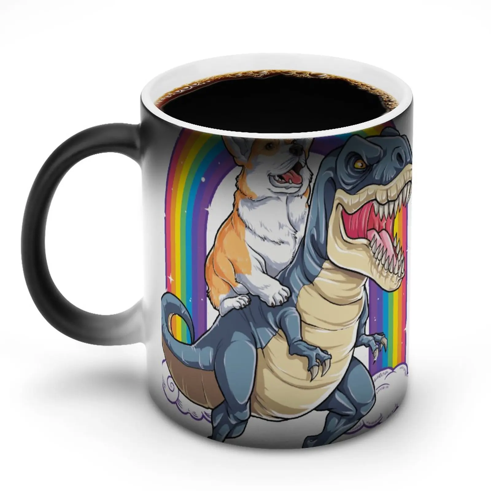 

Забавный Радужный Динозавр для верховой езды Corgi, собака динозавра, симпатичный любимый фарфор, кружка для чата, меняющие цвет, креативные забавные чашки