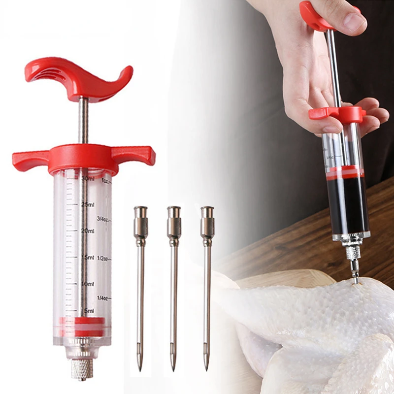 

Flavor Needle BBQ Meat Syringe Marinade Injector Pork Steak Meat Sauces Syringes With 3 Stainless Steel Needles Kitchen Tools