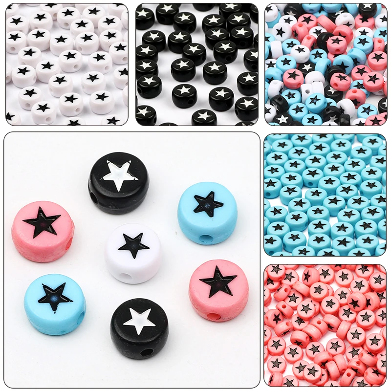 

Цветные акриловые бусины 4 х7 мм, звездный узор, круглые бусины для изготовления ювелирных изделий «сделай сам», бусины для бижутерии, женские серьги, аксессуары для цепочки для ключей