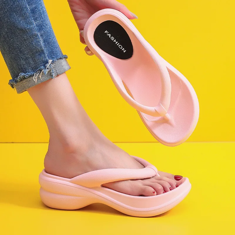 

2023Thick Sole Wedges Flip Flops for Women Summer Clip Toe Platform Sandals Woman Non Slip Beach Slippers Outdoor Slides