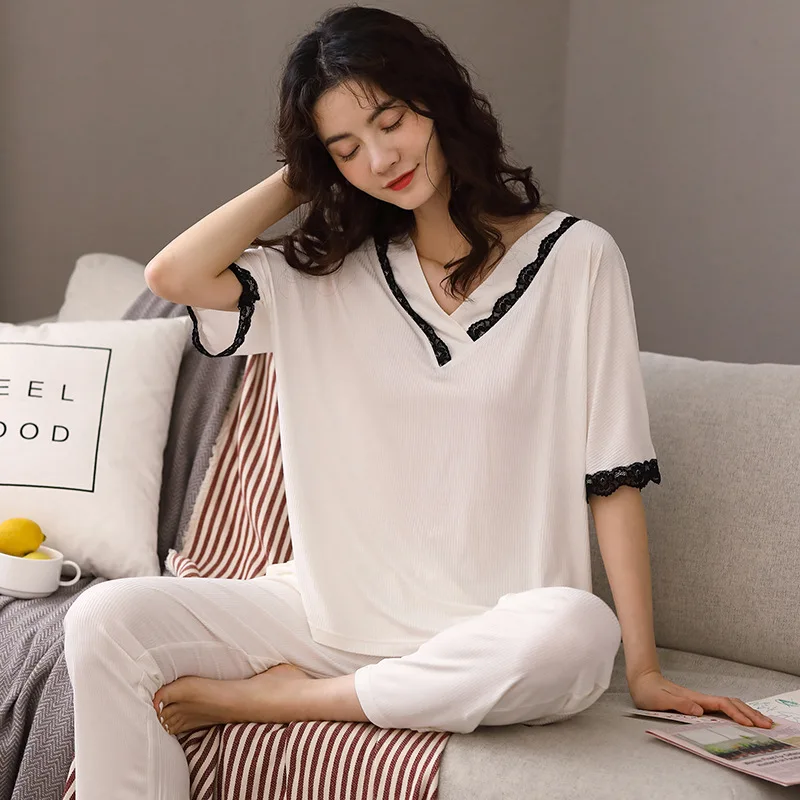 Spring and Summer New Women's Pajamas Modal Short-sleeved Trousers Home Service Women Sleepwear Sleep Tops Pajamas for Women