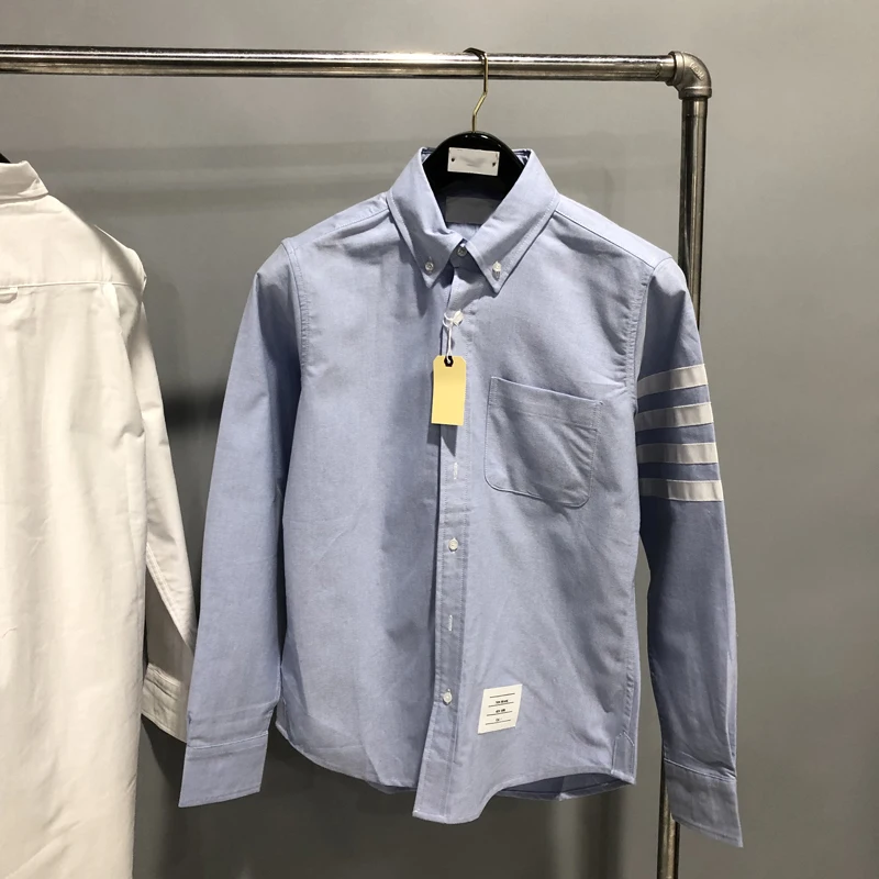 

TB Oxford spinning shirt four-pole red, white and blue decoration British style men's and women's same solid color shirt
