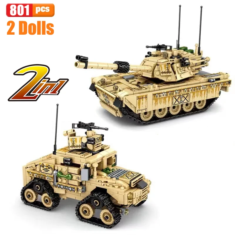 

2 IN 1 Military Series Panzar IV Tank Building Blocks M1A2 Main Battle Tank Vehicle Model Bricks WW2 Soldier Weapon Toys For Boy