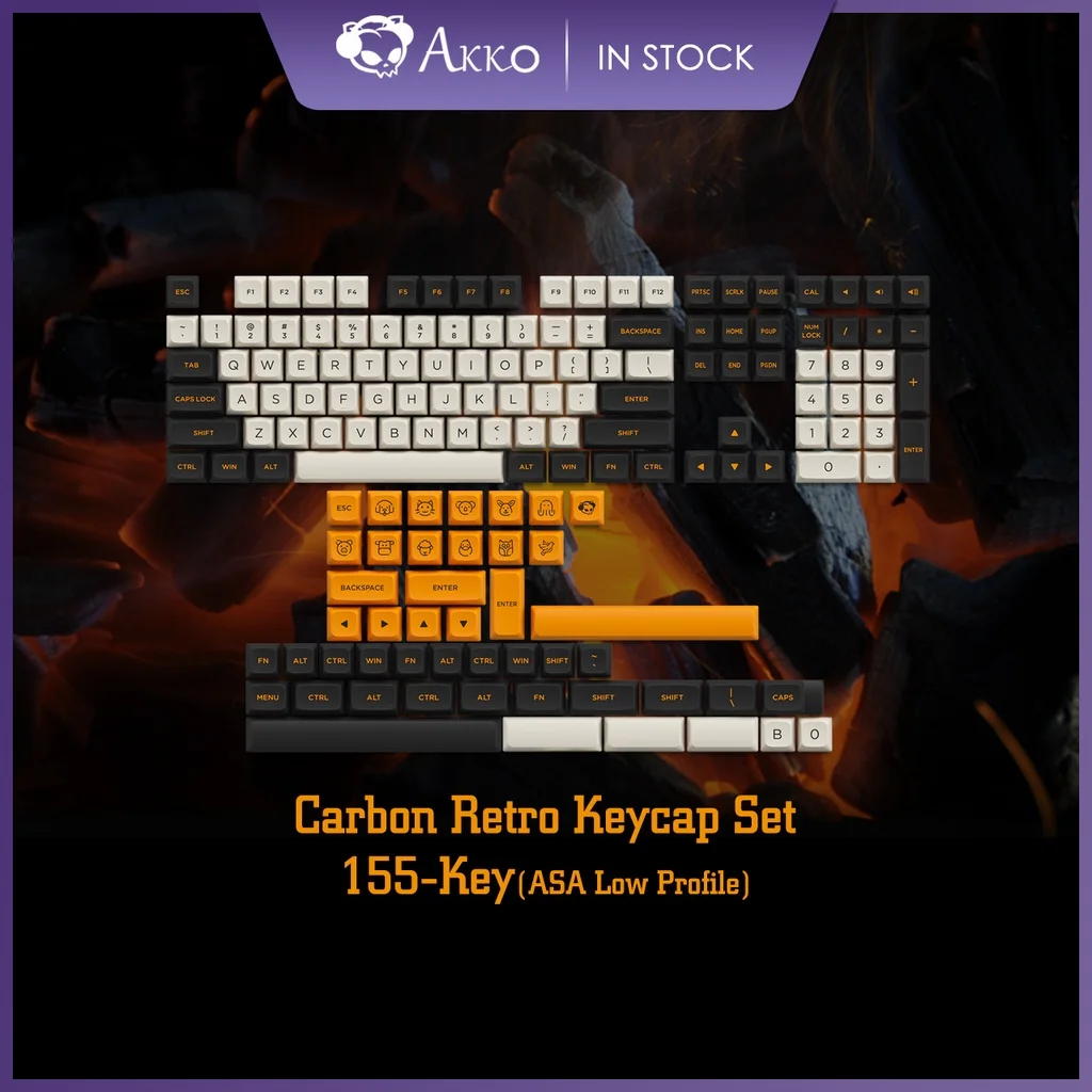 

Akko Carbon Retro Keycap Set 155-key ASA Low Profile PBT Double Shot Full Keycaps for Multi-layout Custom Mechanical Keyboards