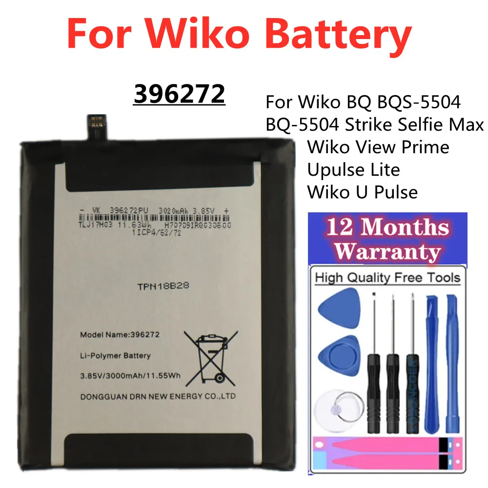 

396272 Battery For Wiko BQS-5504 BQ BQ-5504 Strike Selfie Max / Wiko View Prime / Upulse Lite / Wiko UPulse 3000mAh Battery