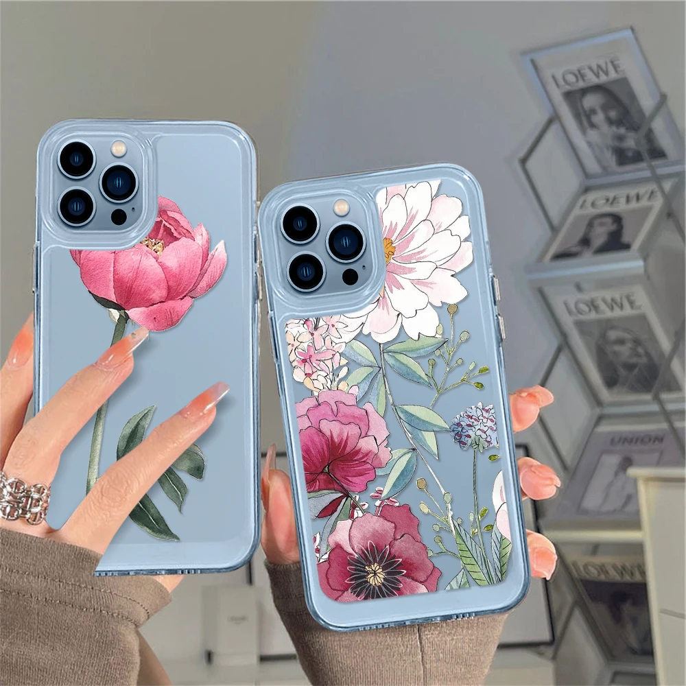 

Painting Flower Floral Phone Case for iPhone 14 13 12 11 Pro Max Mini XS XR X Shell Back Cover for iPhone11promax Clear Fundas