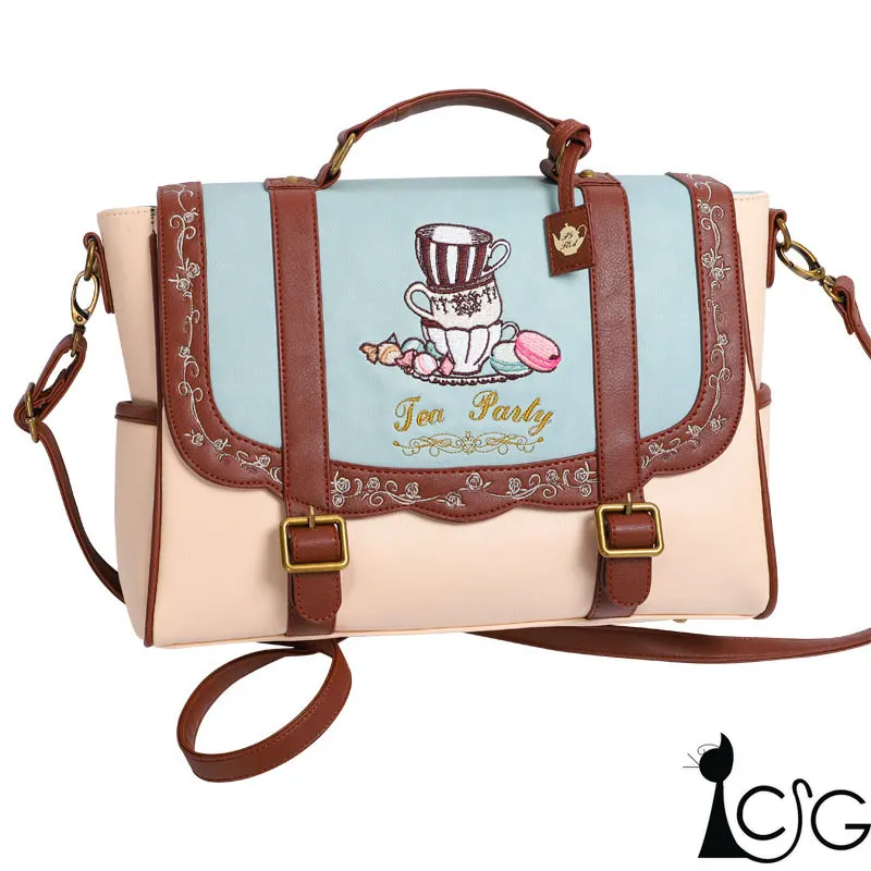 

Japanese Sweet Embroidery Tea Party Cosplay Lolita Handbag Fashion School PU Shoulder Bag JK Lolita Messenger Satchel Backpack