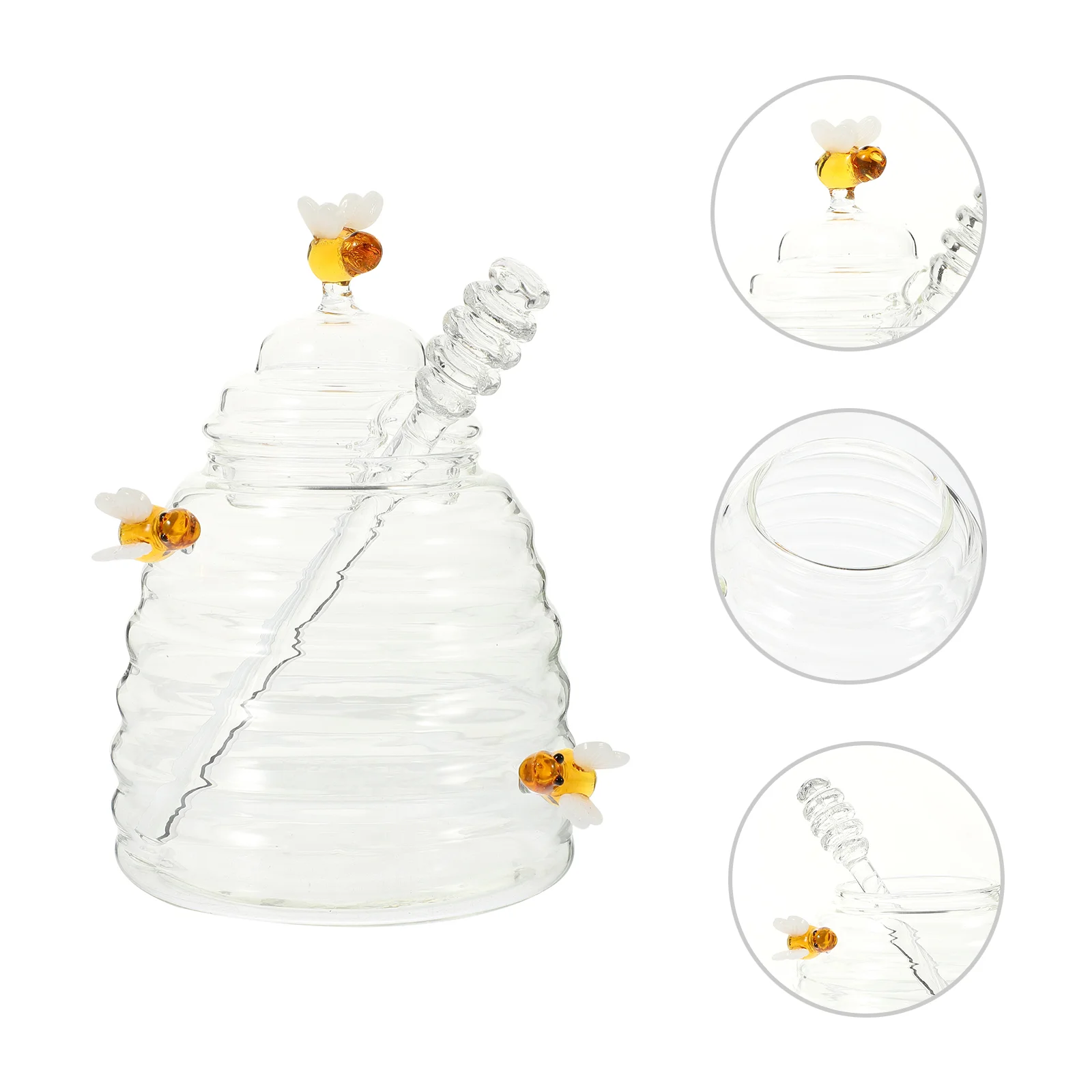 

Honey Jar Glass Dipper Potjars Dispenser Storage Containers Syrup Jam Container Clear Lid Bottle Beehivecrystal Lidssugar Stick