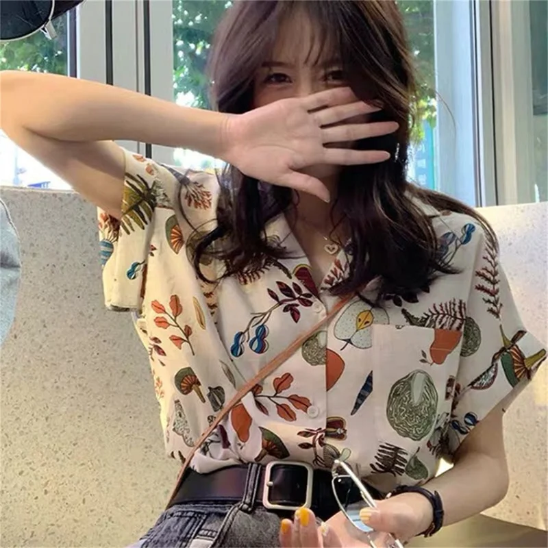 

Spring Summer Vintage Print Female Blouse Autumn Fashion Loose Long Sleeve Shirts V Neck Women Tops
