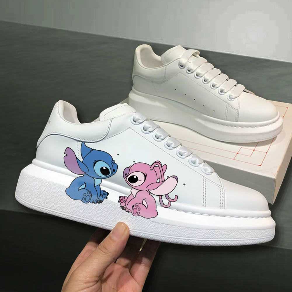 Disney Stitch Couple Fashion Men Women Vulcanize Shoes Male Platform Sneakers Girls Casual kateboarding Shoes flats 3D graffiti