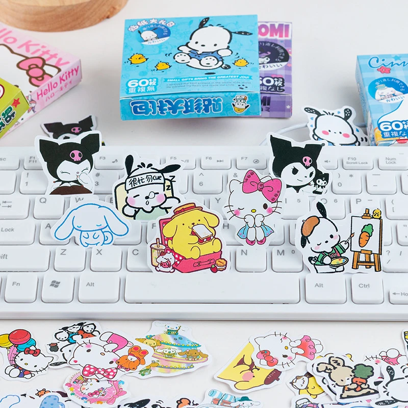 

63 шт./коробка Sanrio Cinnamoroll наклейка милый Kuromi pompurin мультяшный чемодан настольное руководство мышь подарок
