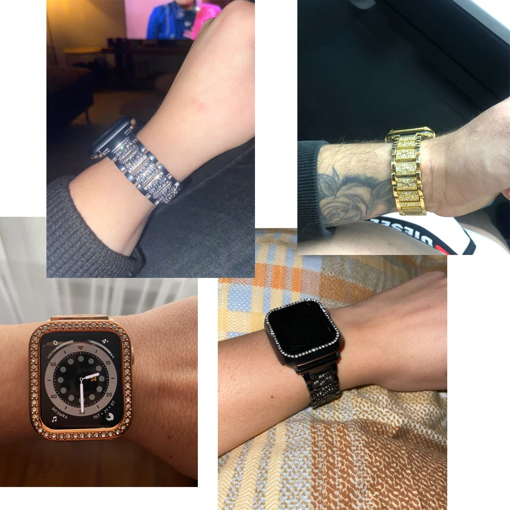 Metal Diamond Strap+Case for Apple Watch Ultra 8 7 6 5 Band Rhinestone 40mm 44mm iWatch 41mm 45mm 49mm Stainless Steel Bracelet
