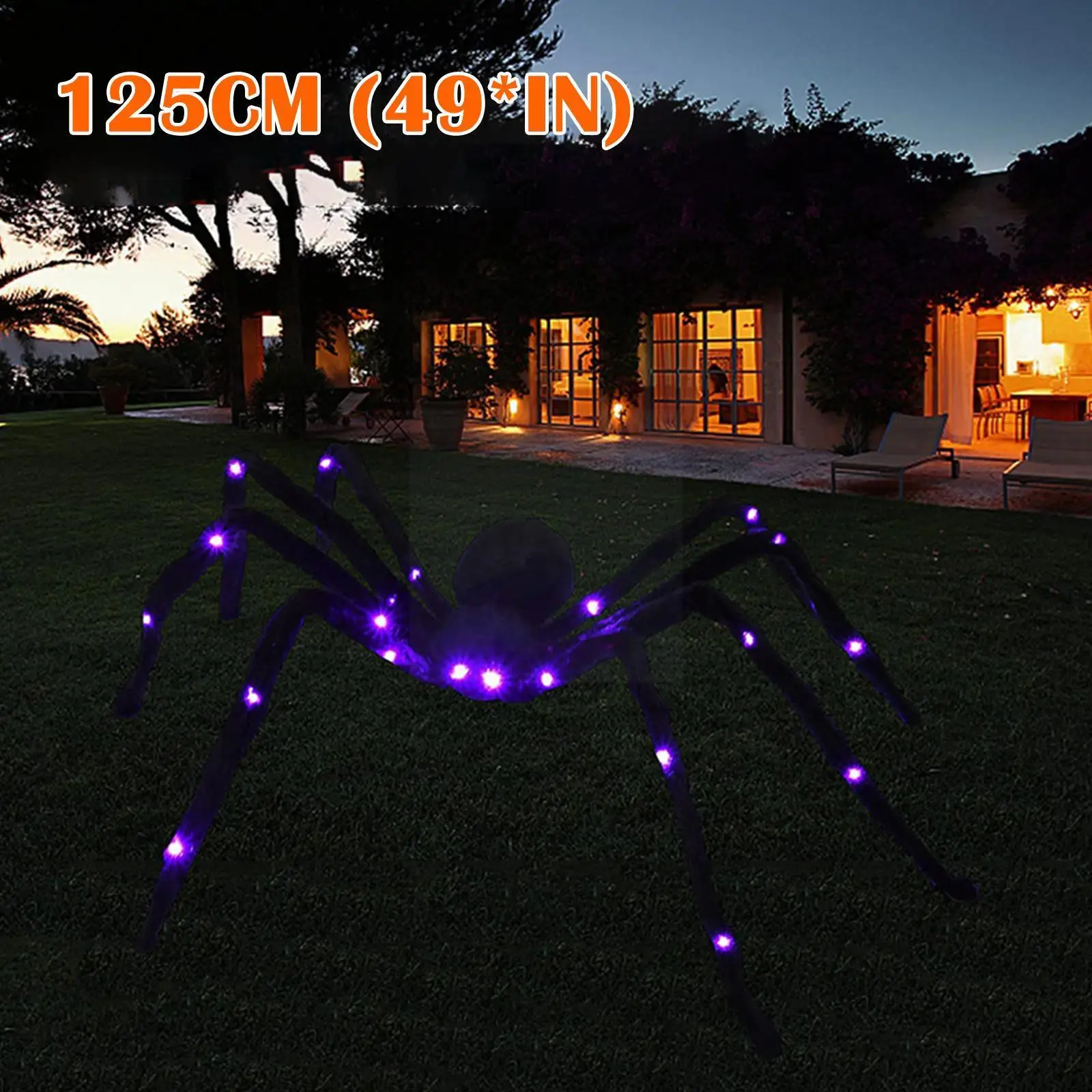 

125cm Black Scary Spider With Huge Purple Led Black Prop Haunted House Decoration Decor Halloween Spider Spider Z8v5