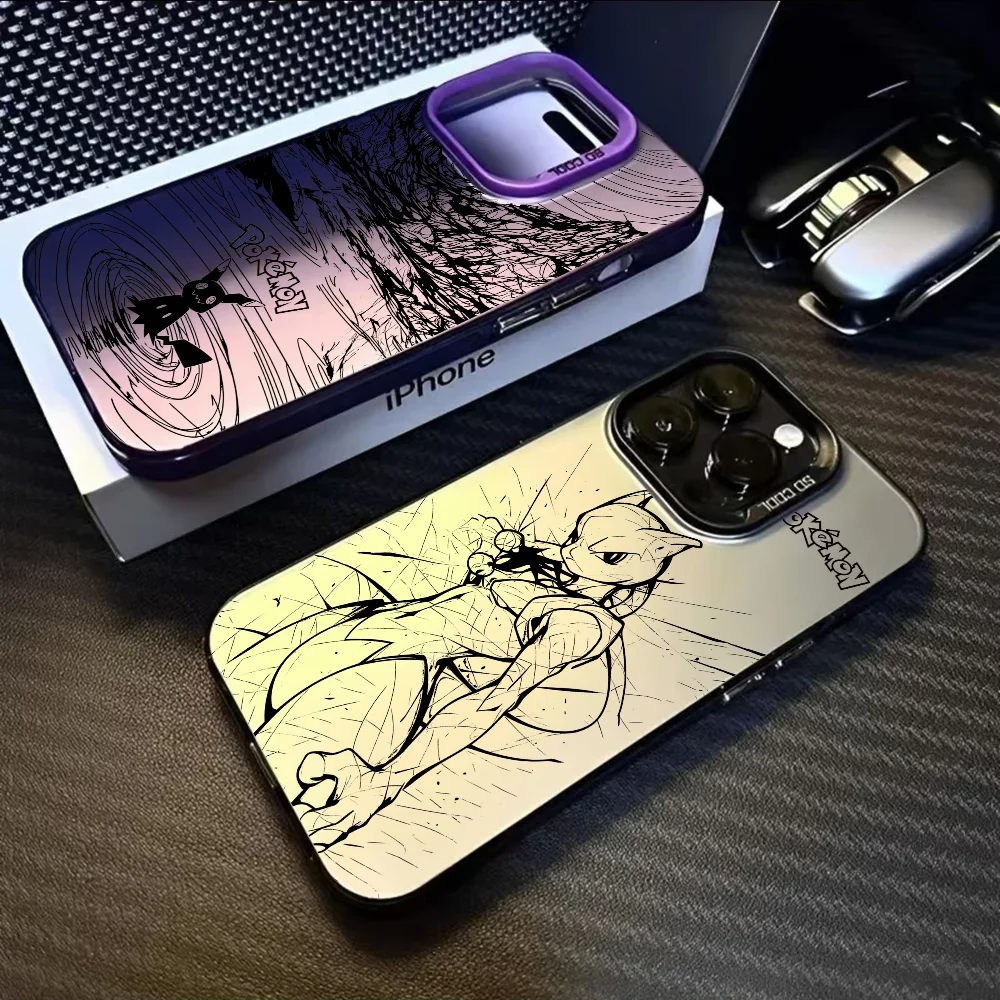 Чехол для телефона Umbreon Mewtwo Line Drawing iPhone 16 15 14 13 12 11 Pro Max черный фиолетовый матовый