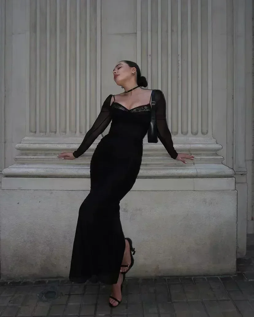 Зимние черные деловые платья Mingmingxi элегантные и красивые облегающие вечерние с