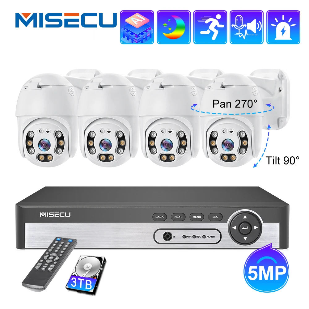 

Misecu PTZ 8CH 5MP CCTV Security Camera System Outdoor POE IP Camera Color Night Vision Human Detect Video Surveillance NVR Kit