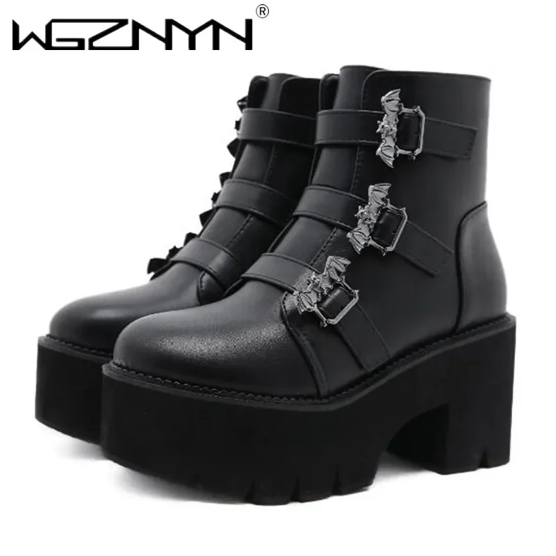 Роскошные женские мотоциклетные ботинки в стиле панк на платформе туфли толстом