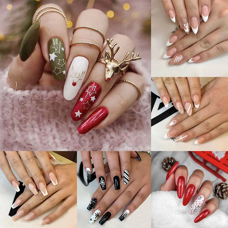 

24PCS Christmas False Nail Nail Decor Artificial Press On Nails Nail Decor Full Cover Manicure Long Square Supplies Small Gifts