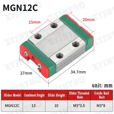 MGN9H MGN9C MGN12H MGN12C MGN15H MGN15C MGN7H MGN7C -Wagenblock für Mgr9 Mgr12 Mgr15 Lineare Führung für 3D -Drucker -CNC -Teile
