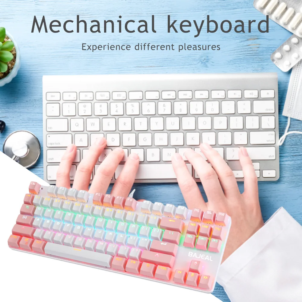 

K100 2-цветная клавиатура, 87 клавиш Keyclick Keycap USB Проводная Механическая клавиатура, игровая клавиатура для киберспорта, Интернет-кафе