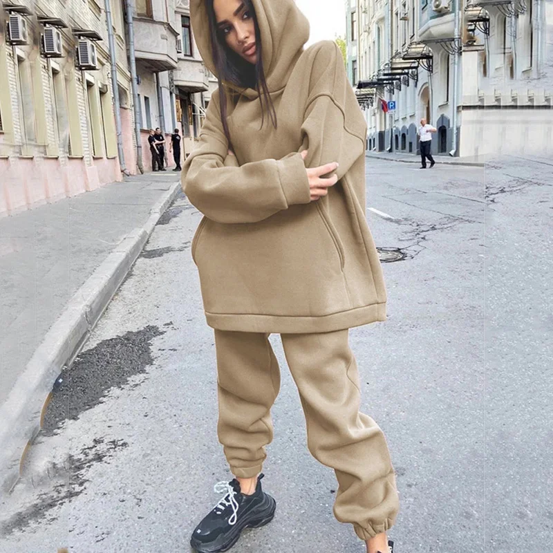 

Casual Solid Hooded Sweatshirts Suits Women Fashion Casual Loose Suit Women Elegant Loose Pants Suits Female Ladies