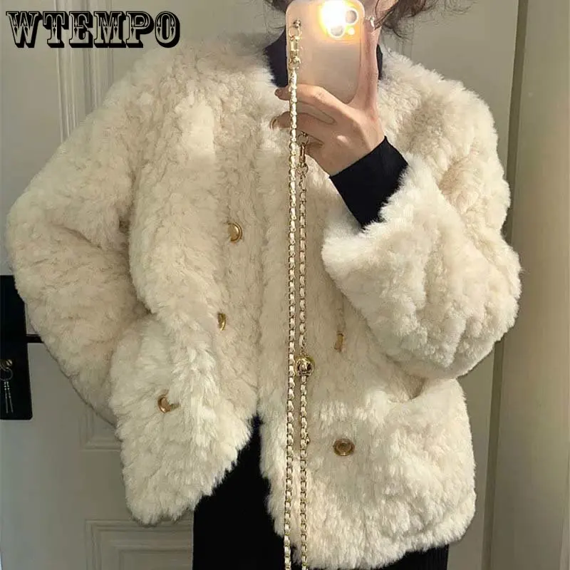 

WTEMPO Small Fragrant Lamb Wool Coat Women's Loose Thickened Wool Coat Winter Cotton Jacket Short Fashion Clothing Basic Style