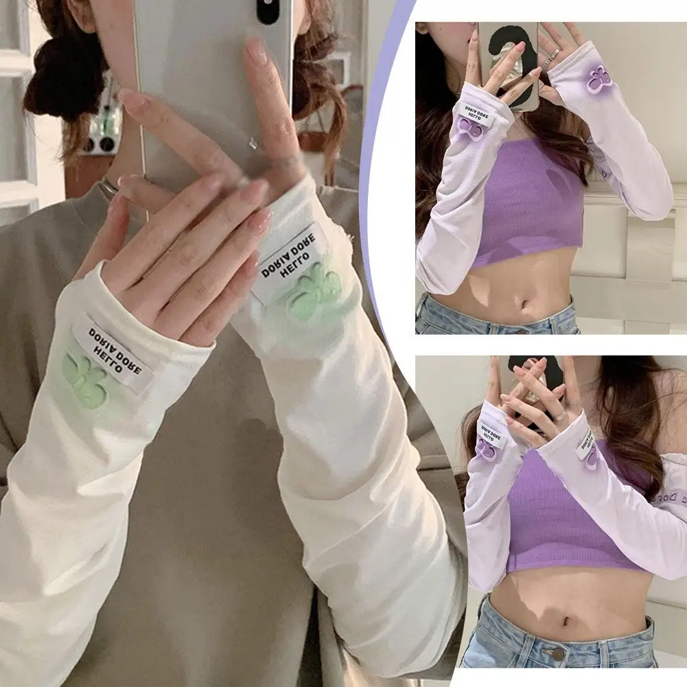 Женские летние шелковые солнцезащитные рукава с бантом для езды на велосипеде