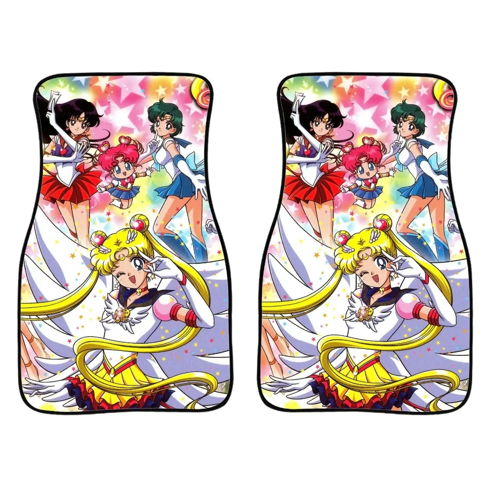 Anime Sailor-Moon-alfombrillas antideslizantes para coche, alfombras lavables a la moda, para camiones, SUV, 2 piezas
