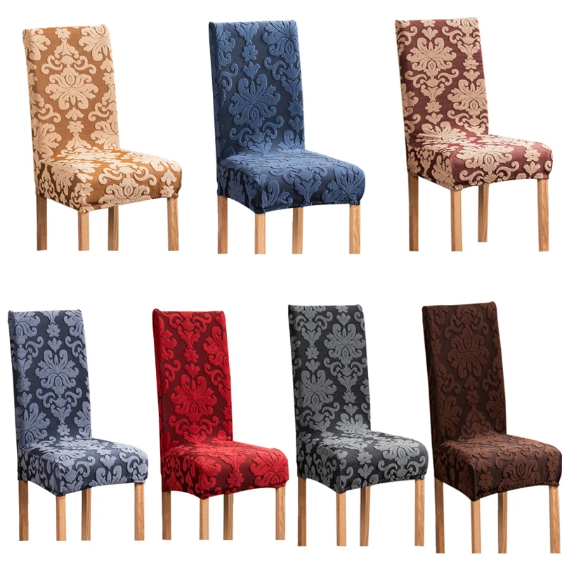 

Elastic Jacquard Chair Cover for Dinning Room Floral Print Spandex Solid Color Chair Slipcover for Wedding Hotel Banquet