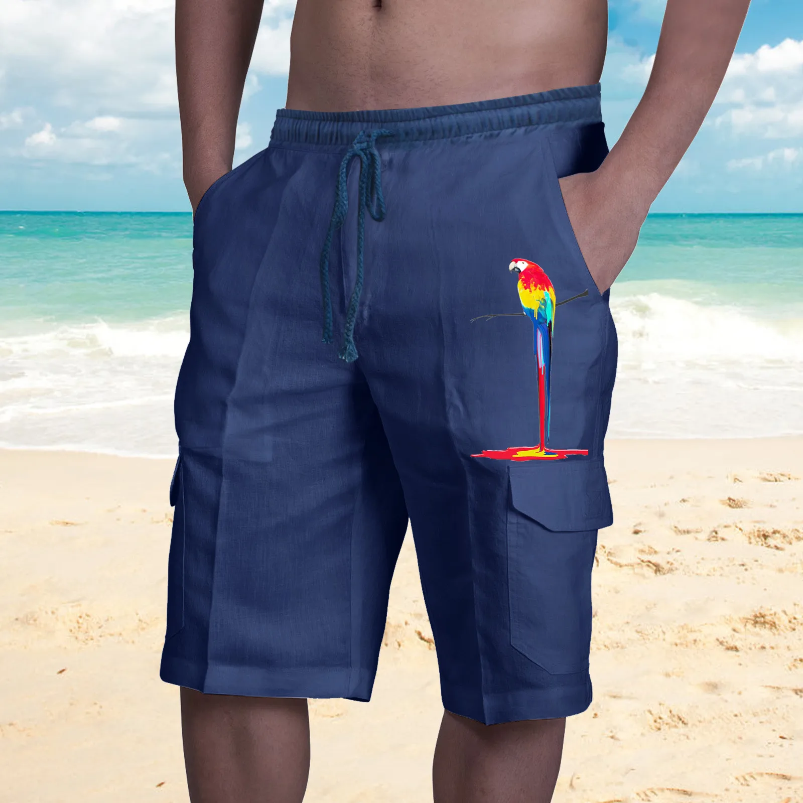 

Cotton Linen Men's Shorts Summer Casual Multi Pocket Solid Color Men's Shorts Summer Fashion Street wear M-3XL
