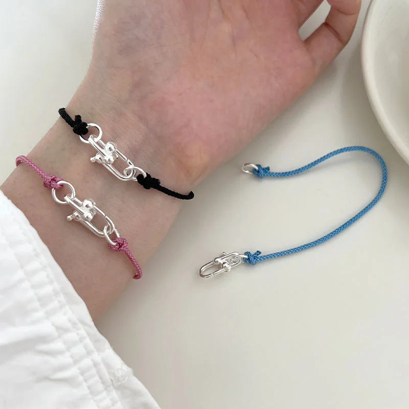 

Horseshoe buckle color hand Rope Bracelet 925 sterling silver simple niche Design temperament versatile b6974l
