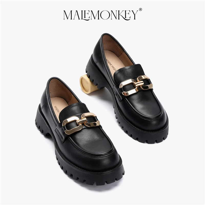 Platform Shoes Women Loafers 2023 Spring Ladies Thick Sole Slip on Flats Genuine Leather Casual Buckle Shoe Zapatos De Mujer